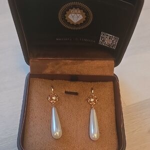 Elegant Gold and White Drop Earrings
